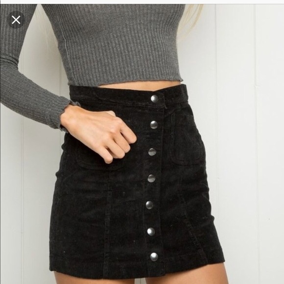 black denim skirt with buttons down the front
